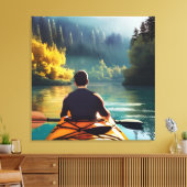 Serene Kayaking Scene | Man in Kajak in Bergen Canvas Afdruk (Insitu (Woonkamer))