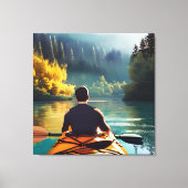 Serene Kayaking Scene | Man in Kajak in Bergen Canvas Afdruk (Voorkant)