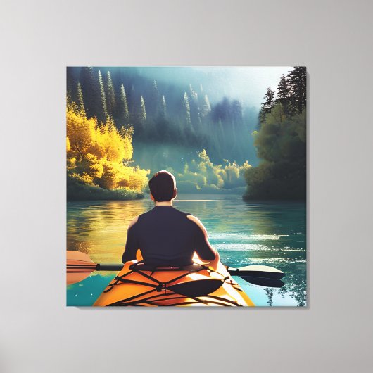 Serene Kayaking Scene | Man in Kajak in Bergen Canvas Afdruk (Voorkant)