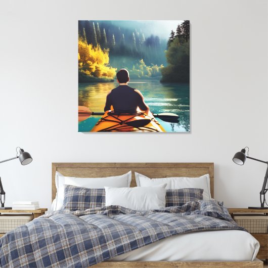 Serene Kayaking Scene | Man in Kajak in Bergen Canvas Afdruk (Insitu (Slaapkamer))
