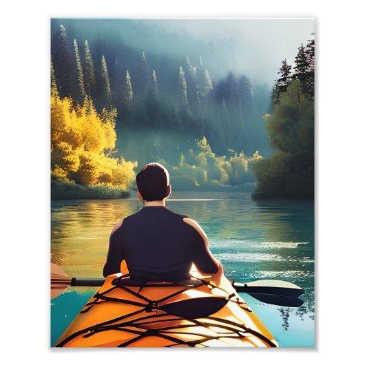Serene Kayaking Scene | Man in Kajak in Bergen Foto Afdruk (Voorkant)