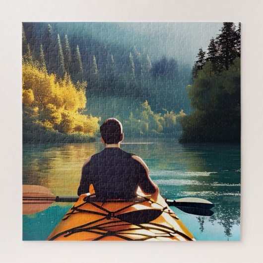 Serene Kayaking Scene | Man in Kajak in Bergen Legpuzzel (Verticaal)