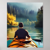 Serene Kayaking Scene | Man in Kajak in Bergen Poster (Voorkant)