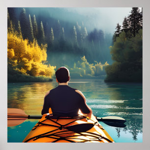 Serene Kayaking Scene   Man in Kajak in Bergen Poster