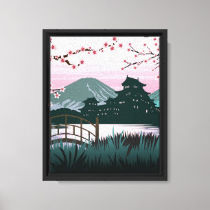 Serene Kersenbloesem Japanse Landschap Elegant Canvas Afdruk