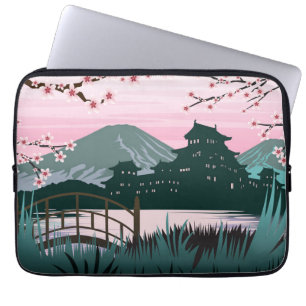 Serene Kersenbloesem Japanse Landschap Rustig Laptop Sleeve