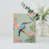 Serene Kingfisher in een bloemenparadijs Briefkaart (Staand voorkant)