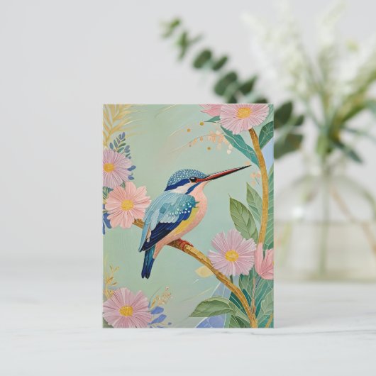 Serene Kingfisher in een bloemenparadijs Briefkaart (Staand voorkant)