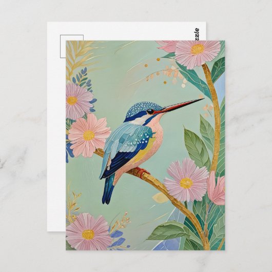 Serene Kingfisher in een bloemenparadijs Briefkaart (Voorkant / Achterkant)