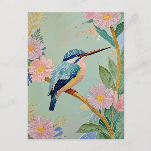 Serene Kingfisher in een bloemenparadijs Briefkaart (Voorkant)