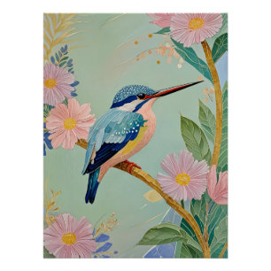 Serene Kingfisher in een bloemenparadijs Perfect Poster