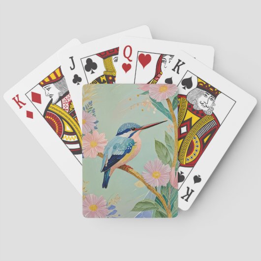 Serene Kingfisher in een bloemenparadijs Pokerkaarten (Achterkant)