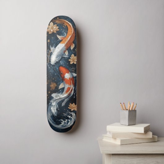 Serene Koi Vis met Lotus Bloemen Persoonlijk Skateboard (Muurkunst)