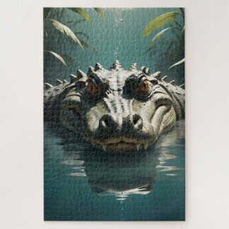 Serene Krokodil in Water Oerwoud Art Print Legpuzzel