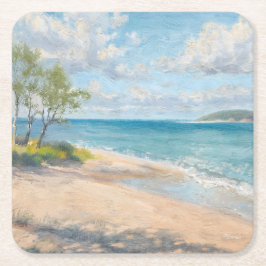 Serene Kust Ochtend Impressionistische Strand Kuns Kartonnen Onderzetters