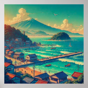 Serene Kusten van Fuji Poster