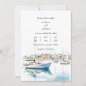Serene kustplaats zeilboten haven strand bruiloft kaart (Voorkant)