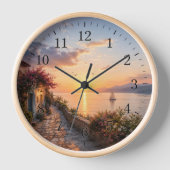 Serene Kustzonsondergang Wandklok – Mediterraan S (Voorkant)