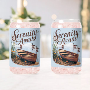 Serene Lake boot met ganzen en wilde bloemen Blikvorm Glas