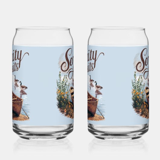 Serene Lake boot met ganzen en wilde bloemen Blikvorm Glas (Rechts)