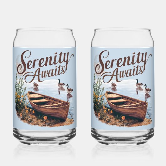 Serene Lake boot met ganzen en wilde bloemen Blikvorm Glas (Achterkant)