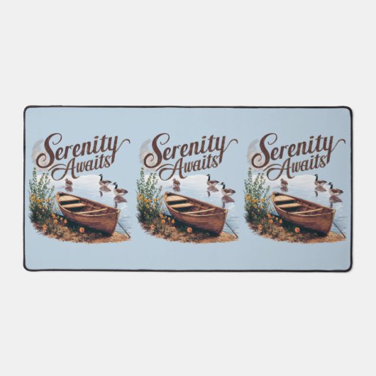 Serene Lake boot met ganzen en wilde bloemen Bureaumat (Voorkant)