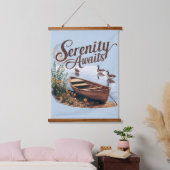 Serene Lake boot met ganzen en wilde bloemen Hangend Wandkleed (Slaapkamer)