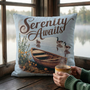 Serene Lake boot met ganzen en wilde bloemen Kussen