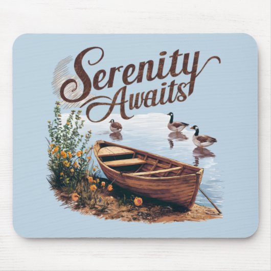 Serene Lake boot met ganzen en wilde bloemen Muismat (Voorkant)