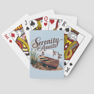Serene Lake boot met ganzen en wilde bloemen Pokerkaarten