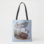 Serene Lake boot met ganzen en wilde bloemen Tote Bag (Voorkant)