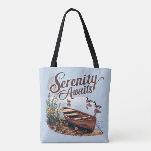 Serene Lake boot met ganzen en wilde bloemen Tote Bag (Achterkant)