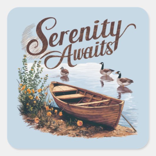 Serene Lake boot met ganzen en wilde bloemen Vierkante Sticker (Voorkant)