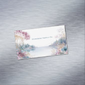 Serene Lake Landscape Pink Gold Floral Magnetisch Visitekaartje (Voorbeeld)