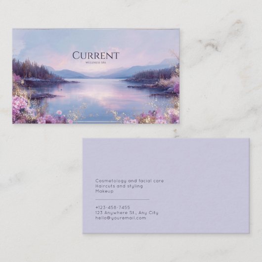 Serene Lake Landschap Floral Gold Glitter Visitekaartje (Voorkant / Achterkant)