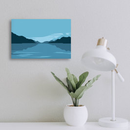 Serene Lake met Bergen Landschap - Minimalistisch Poster