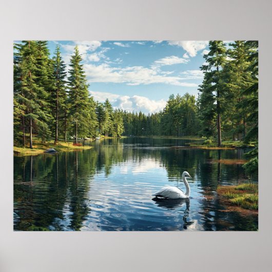 Serene Lake Scene met Zwaan Poster (Voorkant)