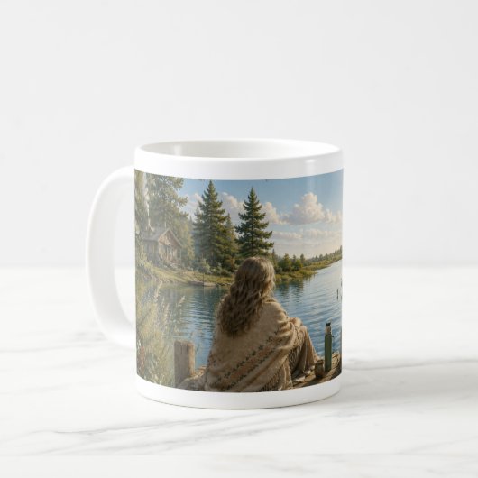 Serene Lakeside Botanical Nature Meditation Mug Koffiemok (Voorkant links)