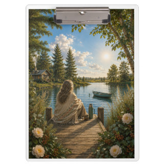 Serene Lakeside Notebook | Peaceful Nature & Cotta Klembord