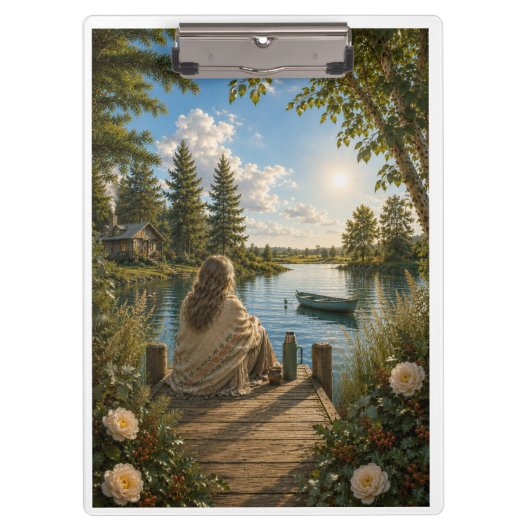Serene Lakeside Notebook | Peaceful Nature & Cotta Klembord (Voorkant)