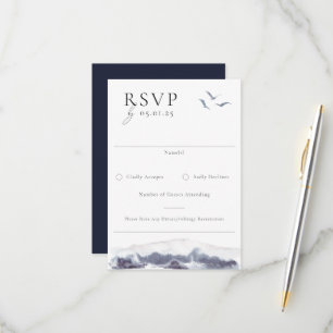 Serene Landscape Waterverf Wedding RSVP Kaartje