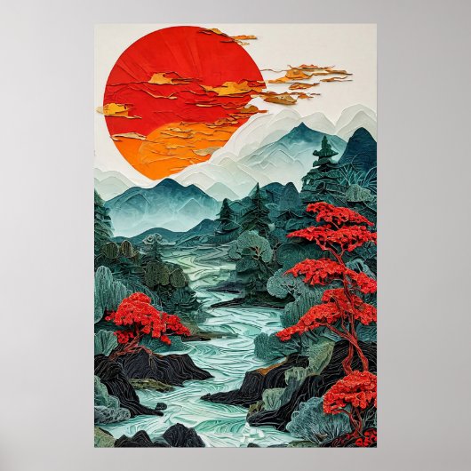 Serene Landschap Abstract Bos Berg Poster (Voorkant)