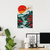 Serene Landschap Abstract Bos Berg Poster (Thuiskantoor)