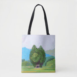 Serene Landschap' Artistieke Natuur Illustratie Tote Bag