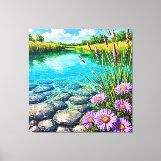 Serene Landschap met Heldere Meer Canvas Afdruk (Voorkant)