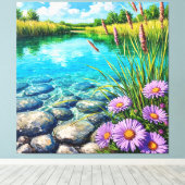 Serene Landschap met Heldere Meer Canvas Afdruk (Insitu (Houten vloer))