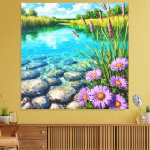 Serene Landschap met Heldere Meer Canvas Afdruk (Insitu (Woonkamer))