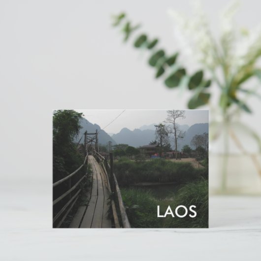 Serene Laos-gebergte, rivier, brug in Zuidoost-Azi Briefkaart (Staand voorkant)