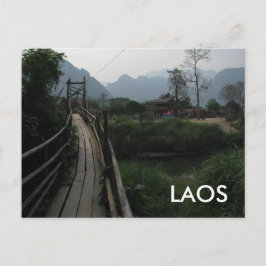 Serene Laos-gebergte, rivier, brug in Zuidoost-Azi Briefkaart