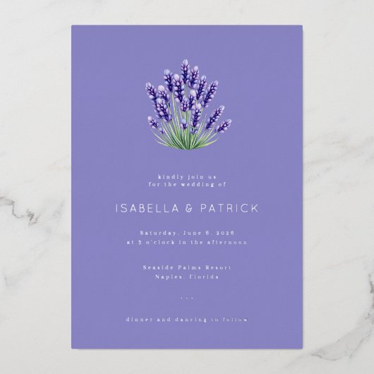 Serene Lavender Floral Bouquet Folie Uitnodiging (Voorkant)